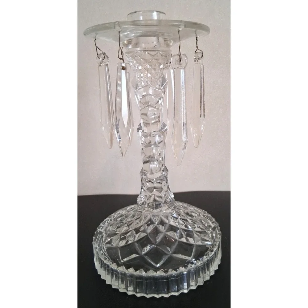 Vintage Pressed‎ Glass Candlestick with Prisms